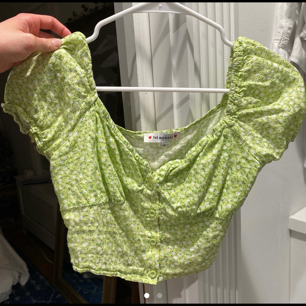 green floral blouse